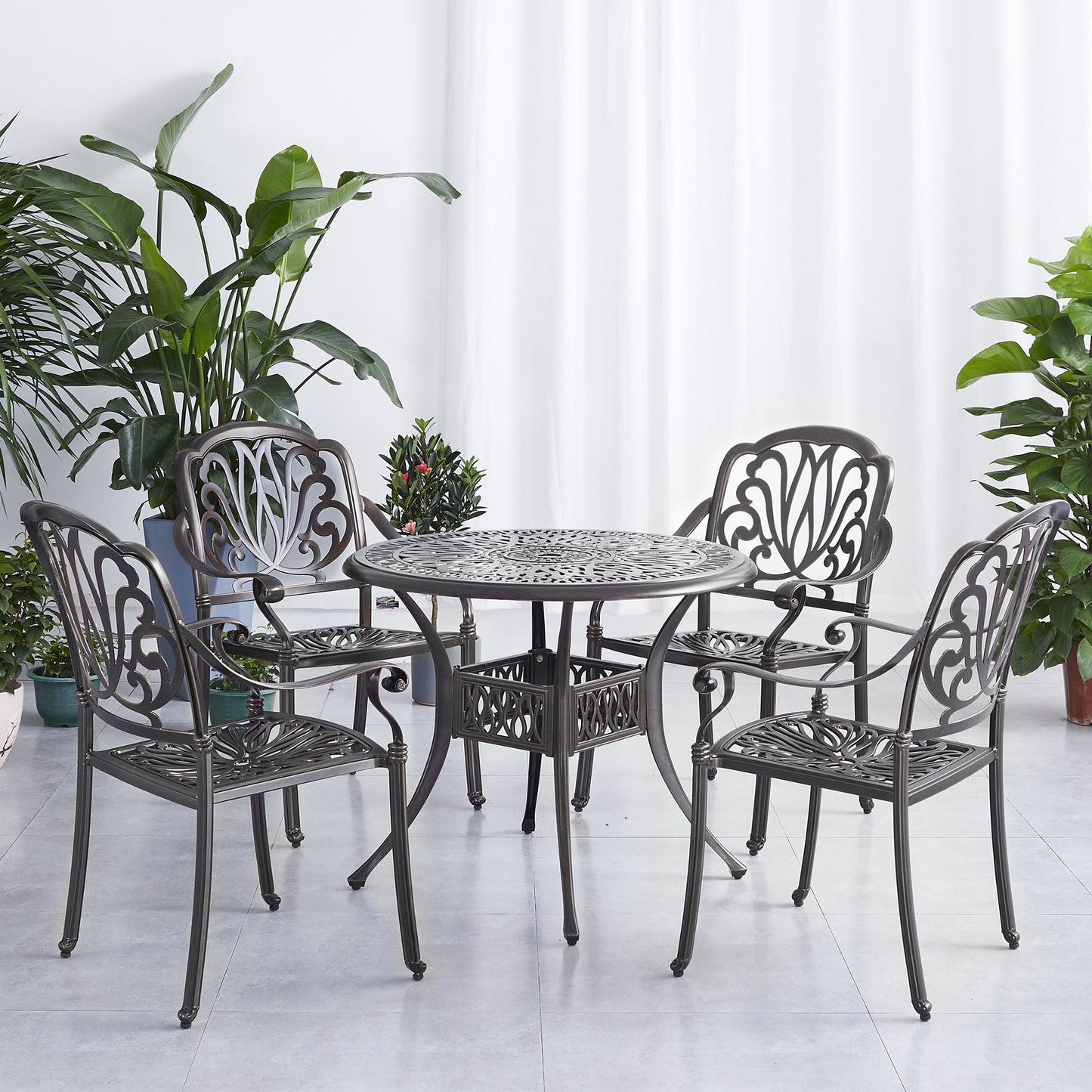 5PCS Outdoor Furniture Dining Table Set Patio Furniture Includes 1 Round Table and 4 Chairs with Umbrella Hole