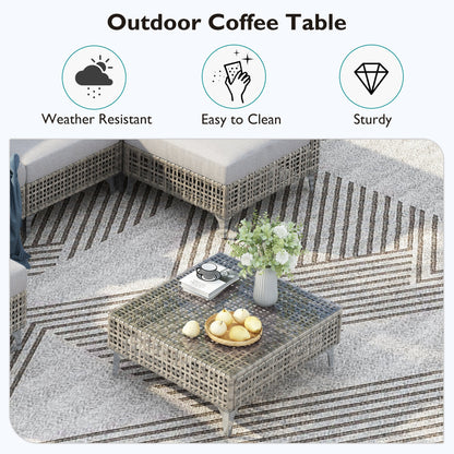 Outdoor Patio Set with Fire Pit Table Rattan Gray 8 Piece 60000 BTU