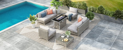 K&K Patio 8-Piece Patio Furniture Set with 43" Fire Pit Table