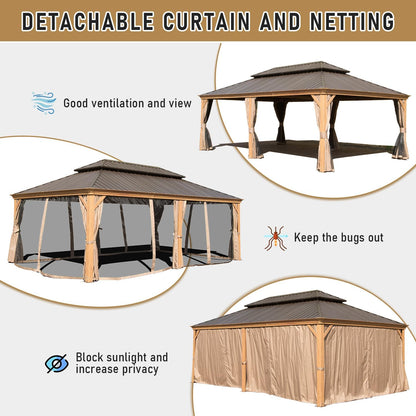 14x24FT Hardtop Gazebo With Galvanized Steel Double Roof