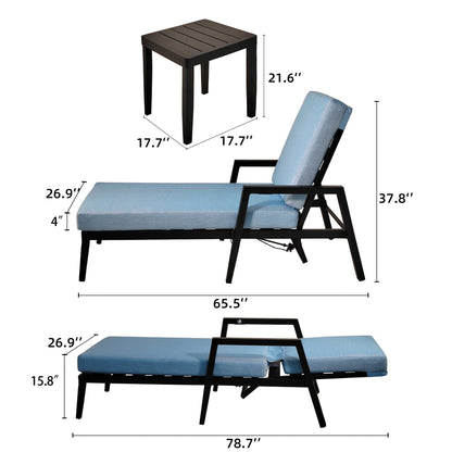 3PC Outdoor Aluminum Patio Furniture Chaise Lounge Set 2 Chaise & 1 End Table