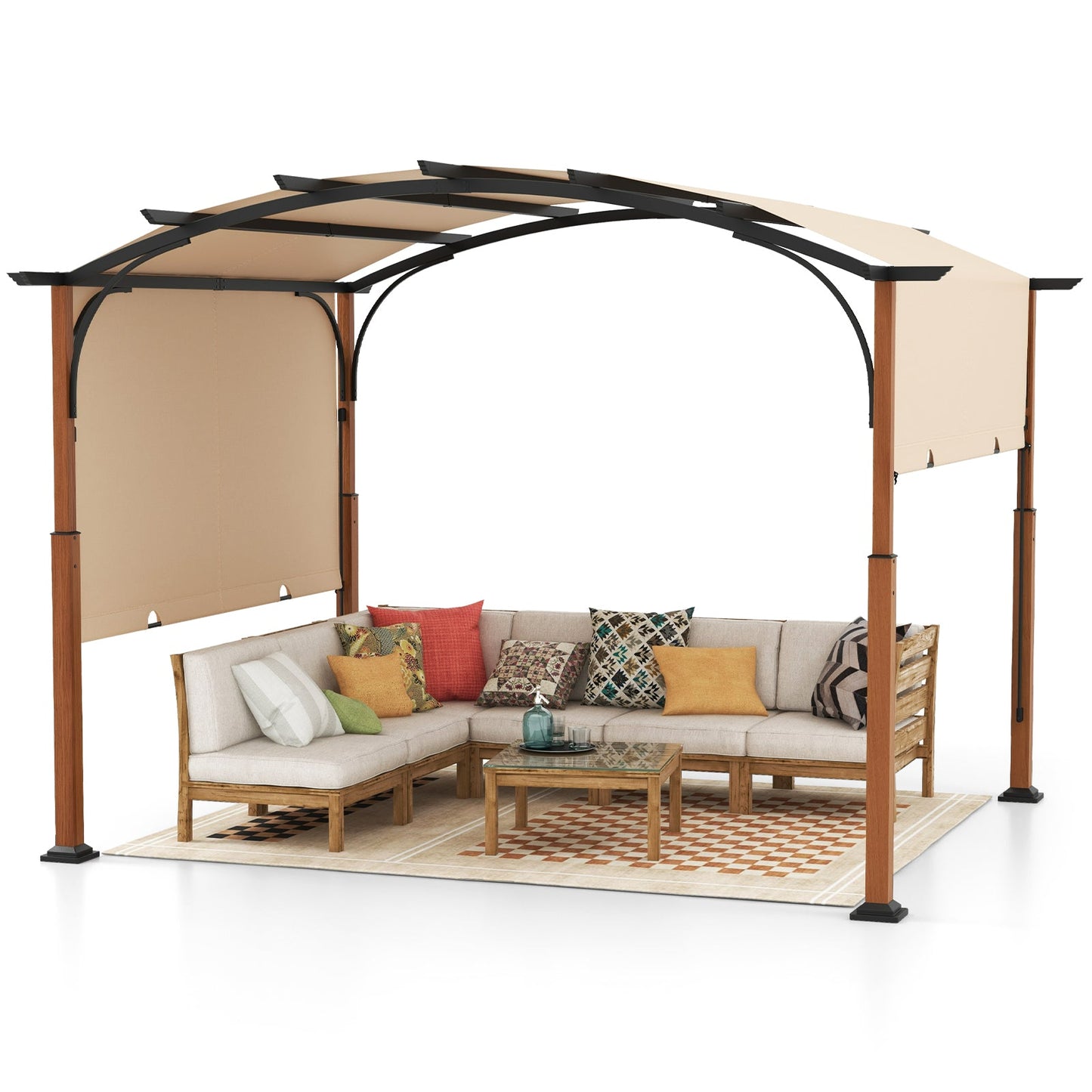 10 x 12 FT Outdoor Retractable Pergola with Retractable Canopy for Patio