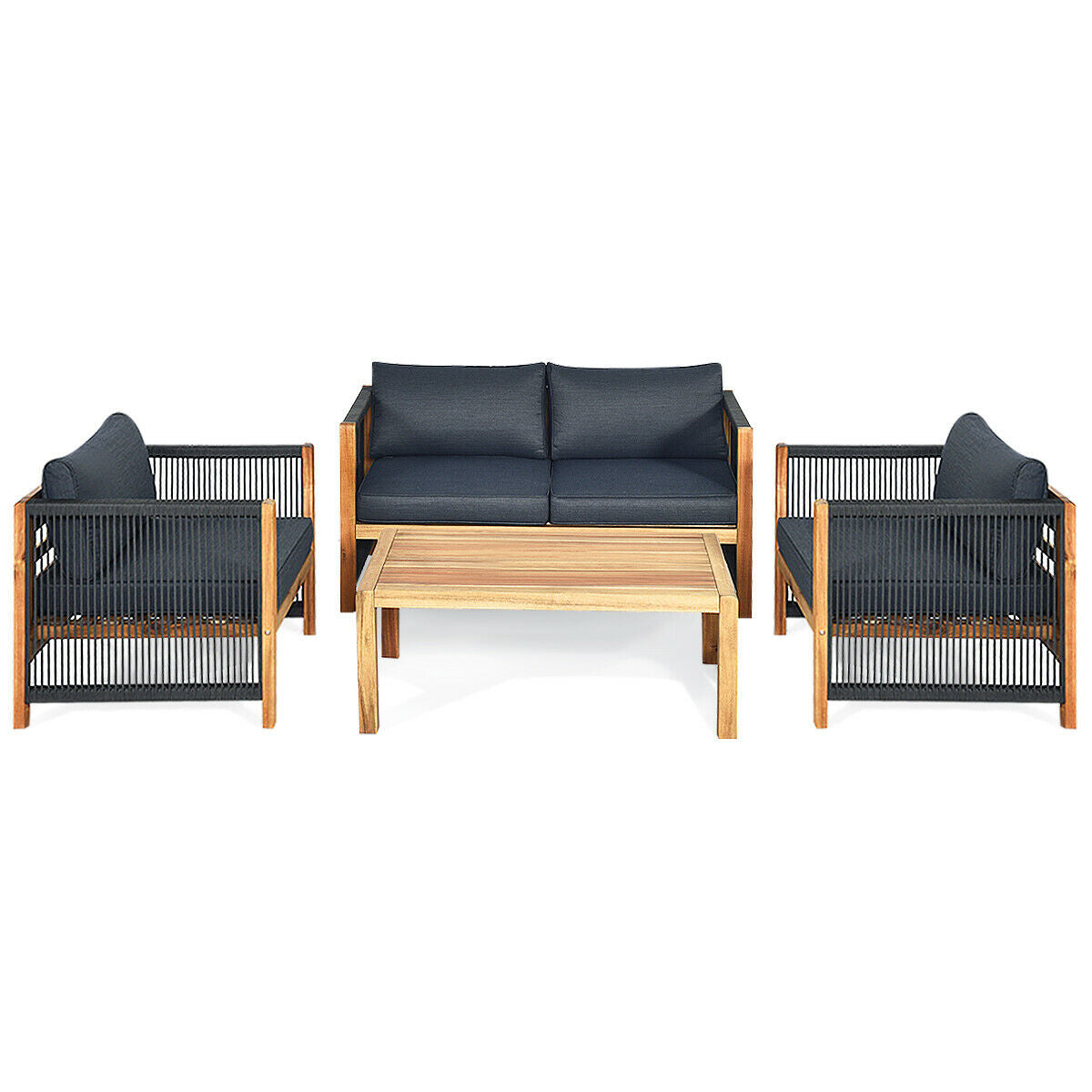 4 Pieces Acacia Wood Outdoor Patio Furniture Set with Cushions