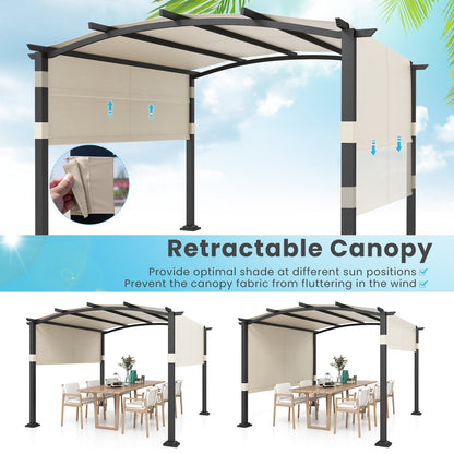 10 x 10 ft Outdoor Pergola Modern Arched Patio Garden Shelter with Retractable Sunshade Canopy