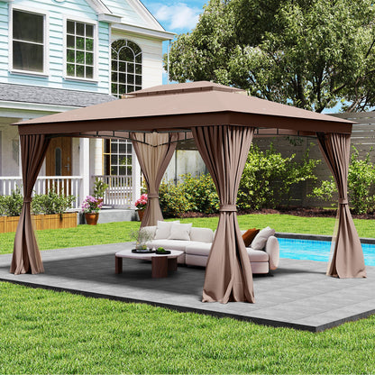 10 x 13 Feet Patio Gazebo Double-Roof with Mesh Netting and Privacy Curtains