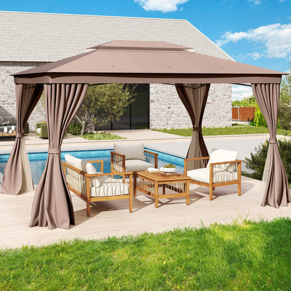 10 x 13 Feet Patio Gazebo Double-Roof with Mesh Netting and Privacy Curtains
