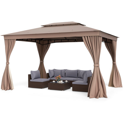 10 x 13 Feet Patio Gazebo Double-Roof with Mesh Netting and Privacy Curtains