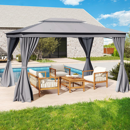 10 x 13 Feet Patio Gazebo Double-Roof with Mesh Netting and Privacy Curtains