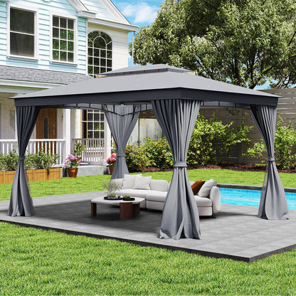 10 x 13 Feet Patio Gazebo Double-Roof with Mesh Netting and Privacy Curtains