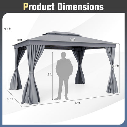 10 x 13 Feet Patio Gazebo Double-Roof with Mesh Netting and Privacy Curtains