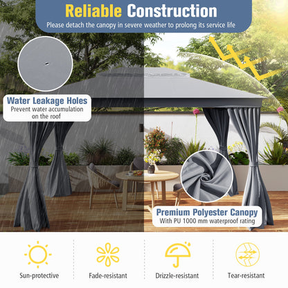 10 x 13 Feet Patio Gazebo Double-Roof with Mesh Netting and Privacy Curtains