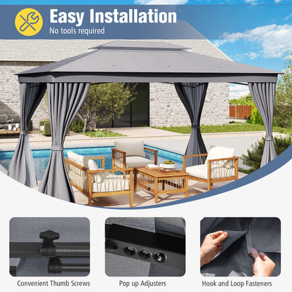 10 x 13 Feet Patio Gazebo Double-Roof with Mesh Netting and Privacy Curtains