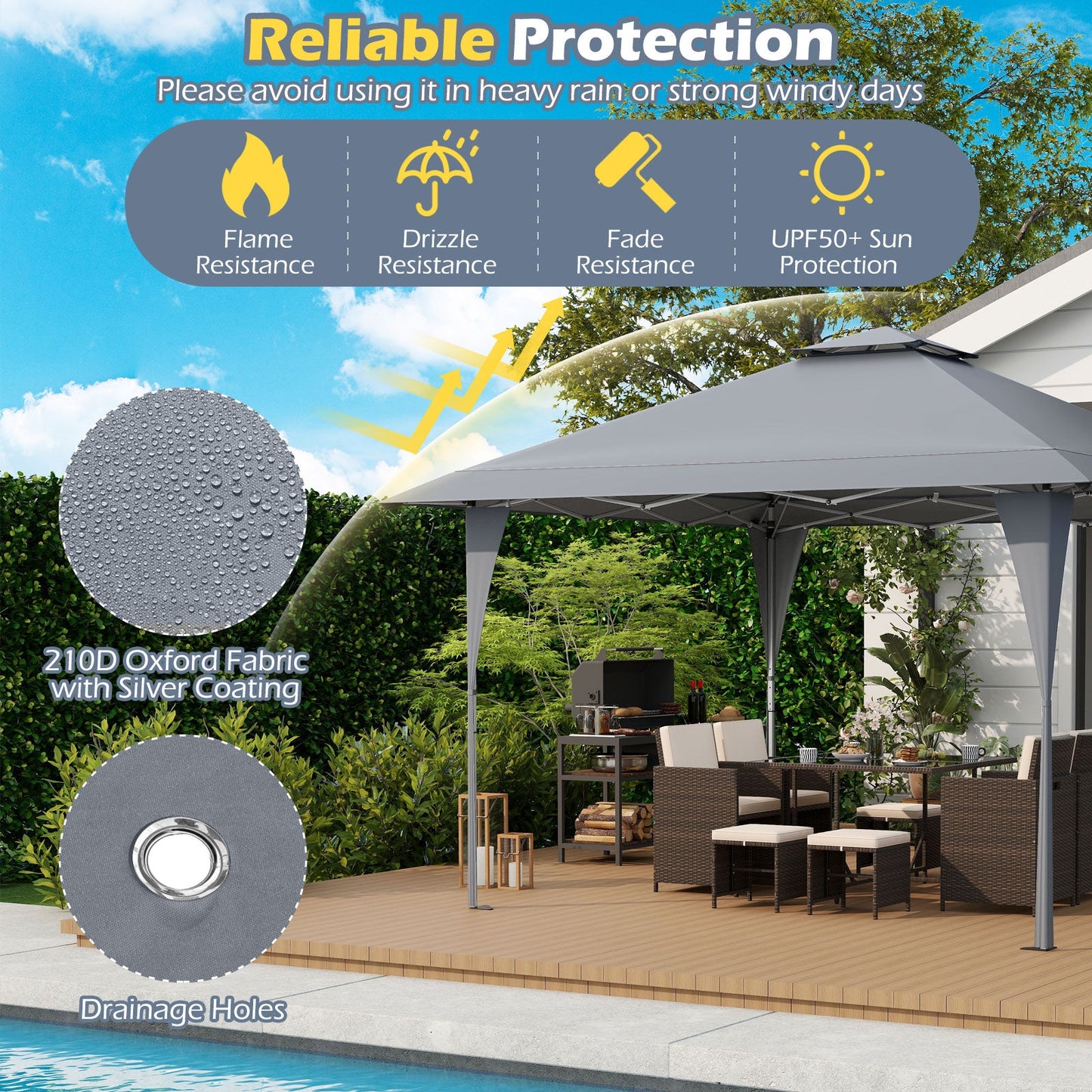 13 X 13 FT Pop up Gazebo with Portable Carrying Bag 8 Stakes and 4 Wind Ropes