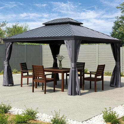 11x13FT Outdoor Gazebo with Galvanized Steel Double Roof