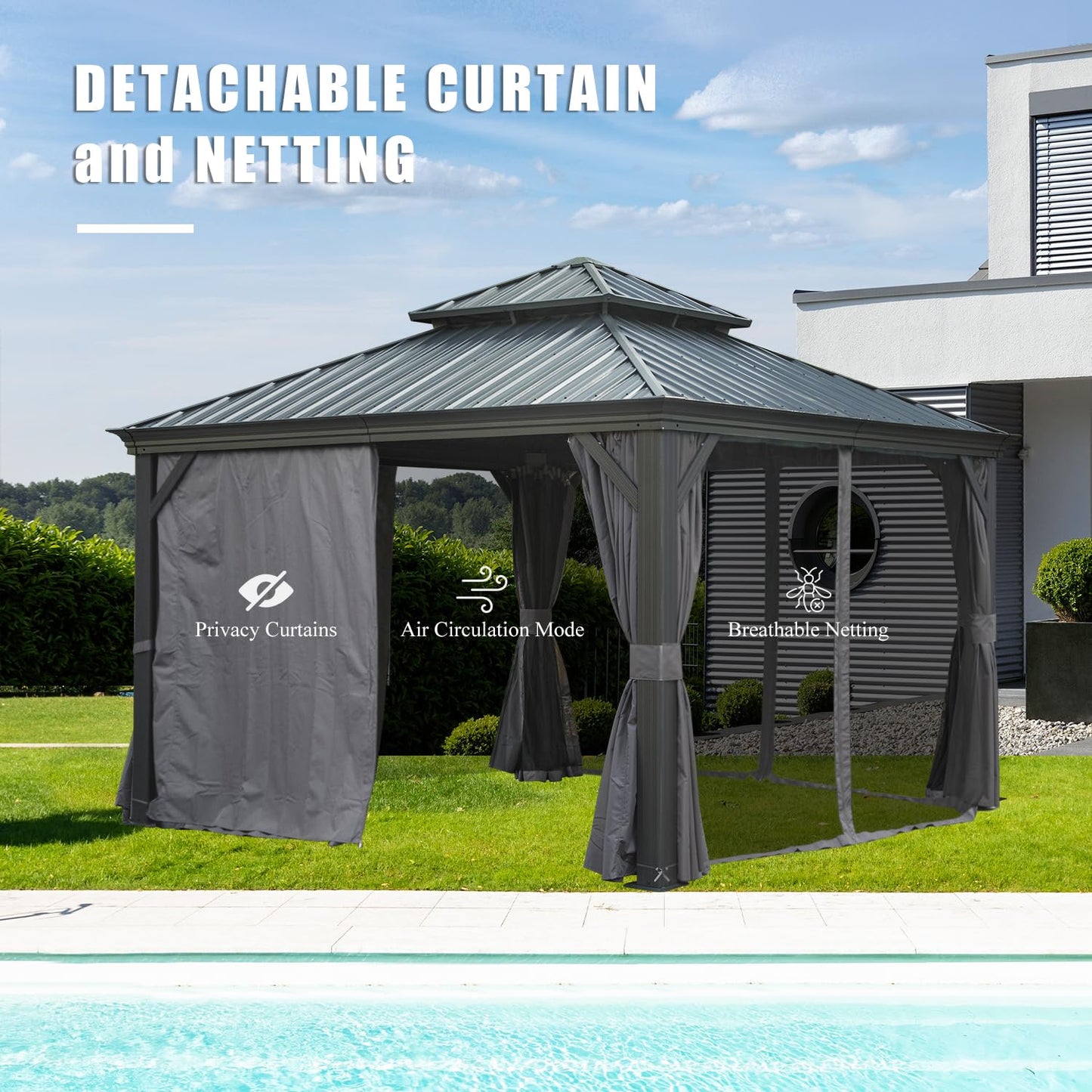 12'x12' Hardtop Gazebo Canopy with Galvanized Steel Double Roof