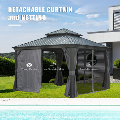 12'x12' Hardtop Gazebo Canopy with Galvanized Steel Double Roof