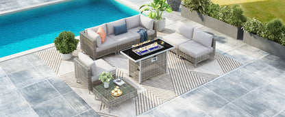 K&K Patio 8-Piece Patio Furniture Set with 43" Fire Pit Table