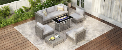 K&K Patio 8-Piece Patio Furniture Set with 43" Fire Pit Table