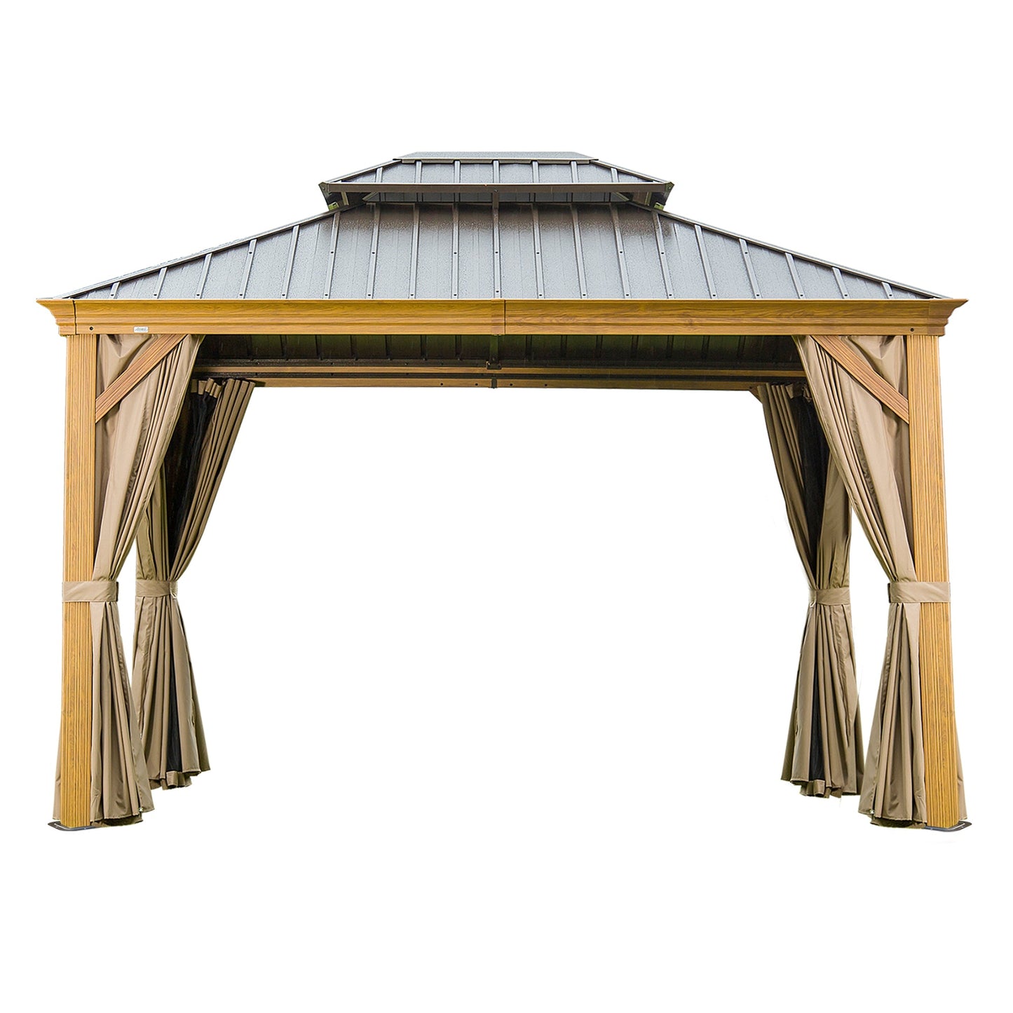 10'x12' Hardtop Gazebo with Wooden Coated Aluminum Frame and Double Steel Roof