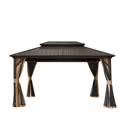 10' x 12' Hardtop Gazebo with Galvanized Steel Double Roof, Curtains, and Netting