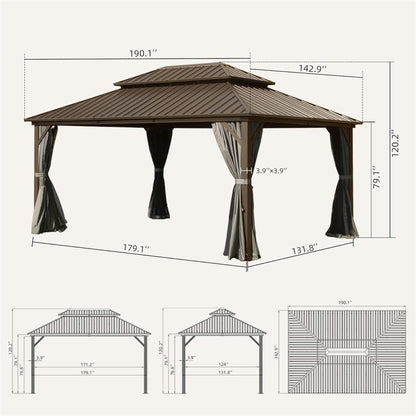 12' x 16' Hardtop Aluminum Gazebo with Double Roof Canopy