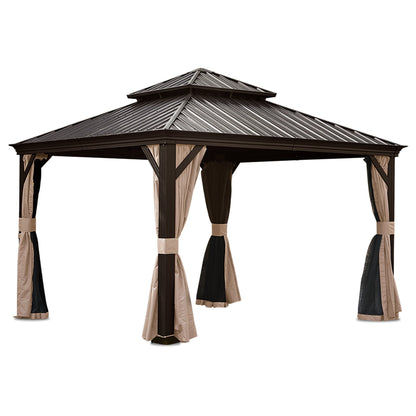 13x13FT Outdoor Hardtop Gazebo with Galvanized Steel Double Roof