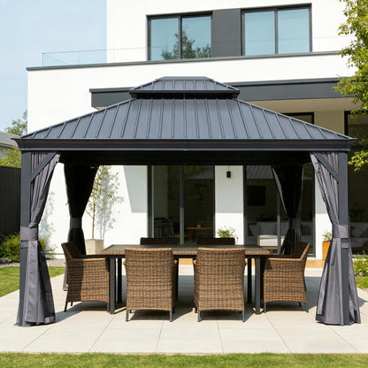 13x15FT Outdoor Hardtop Gazebo with Galvanized Steel Double Roof