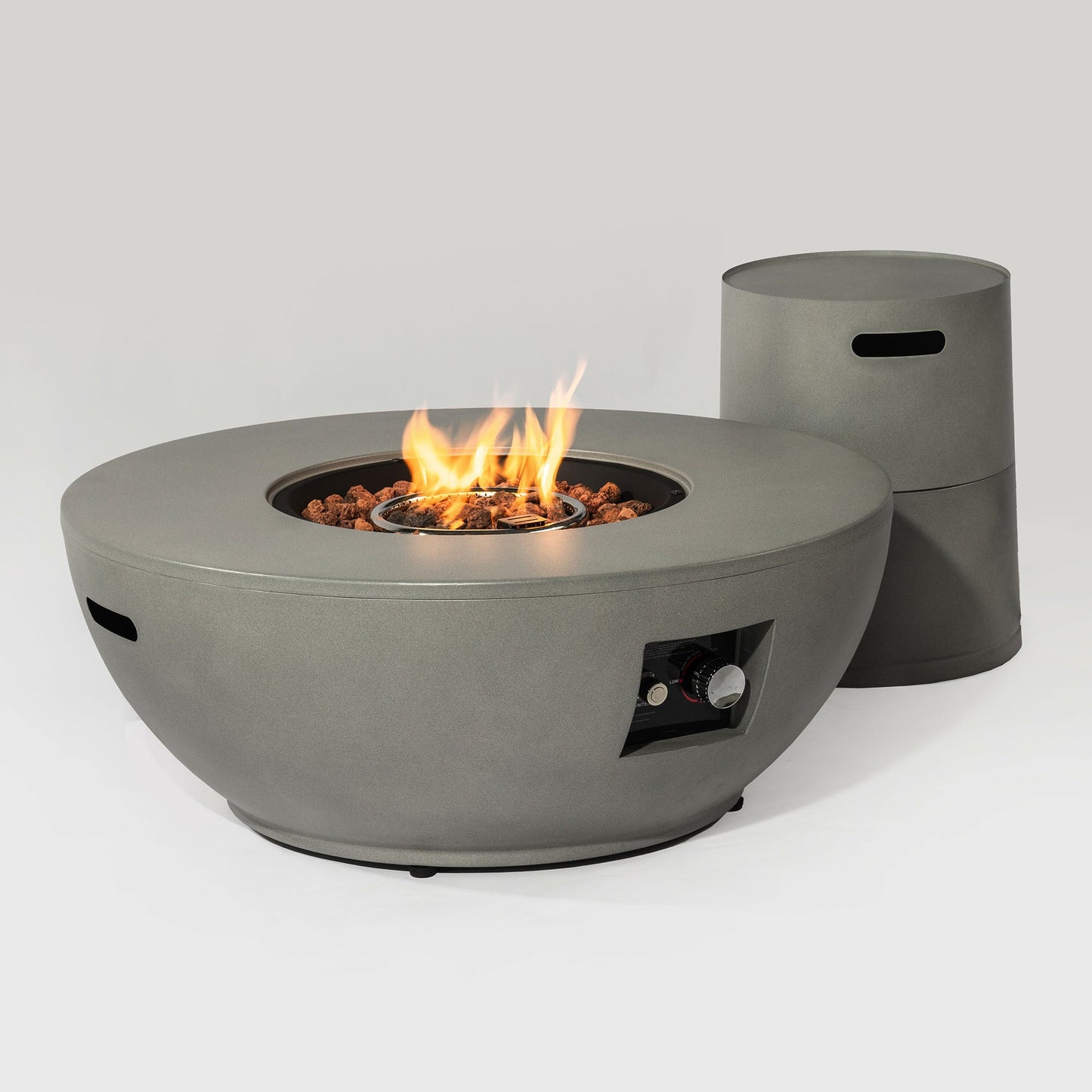 36 Inch Round Propane Gas Fire Pit Table 50000 BTU, Grey Steel