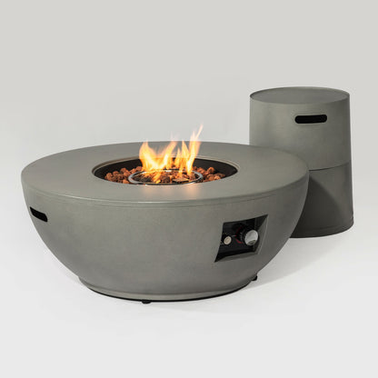 36 Inch Round Propane Gas Fire Pit Table 50000 BTU, Grey Steel