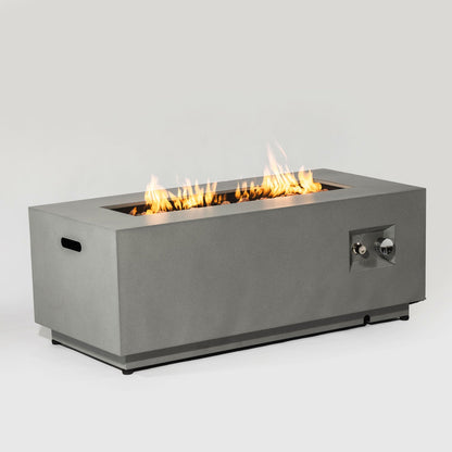 Propane Gas Fire Pit Table, 50000 Btu Rectangular With Glass Wind Guard For Outside - Gray