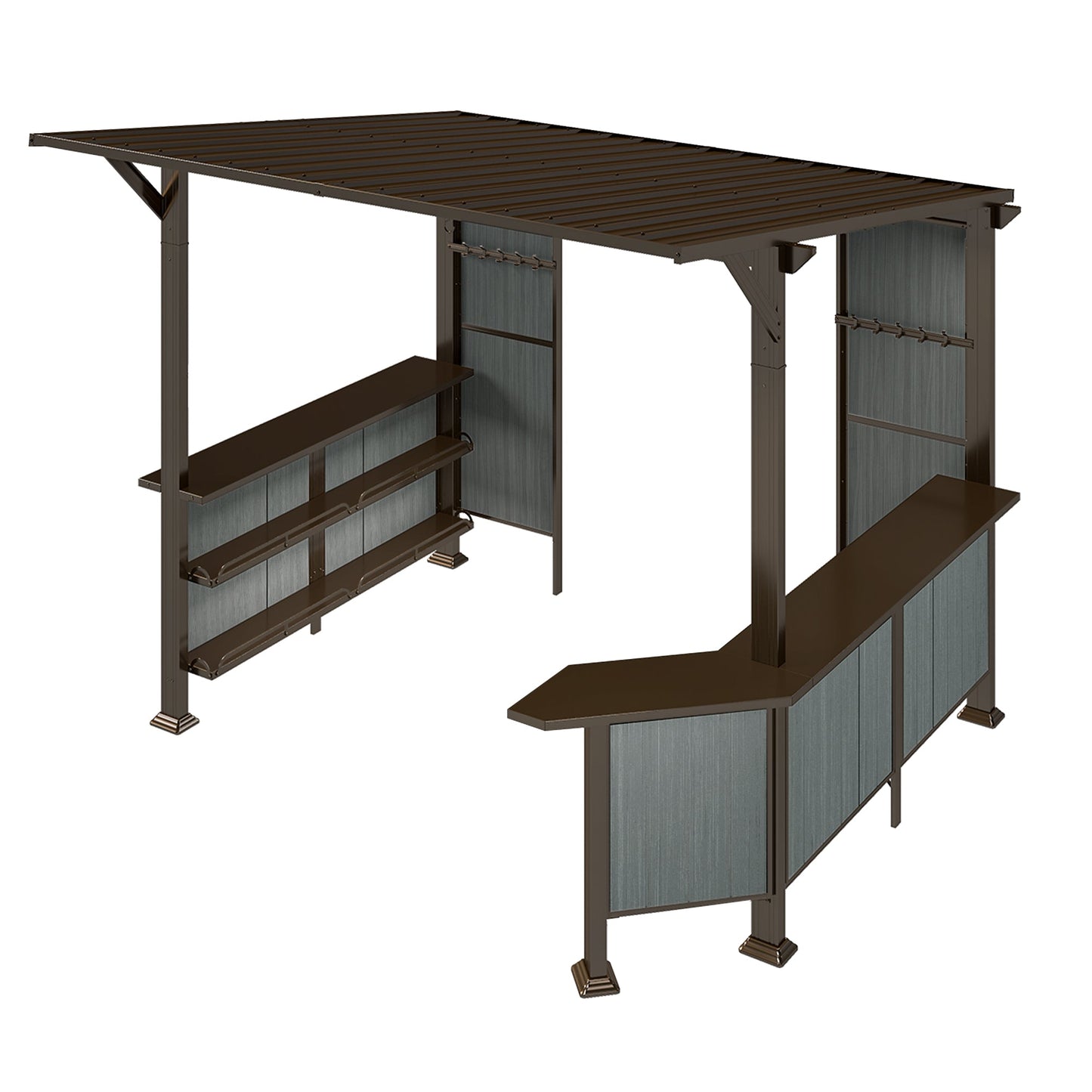 9X10FT Hardtop Grill Gazebo, Lean To Outdoor BBQ Gazebo with Storage Shelves and Expansion Platform