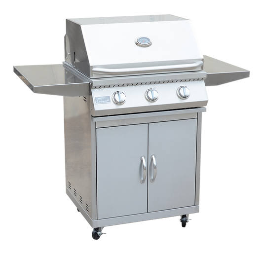 KoKoMo 26” BBQ Grill with 3-Burner Stainless Steel Cart - Freestanding