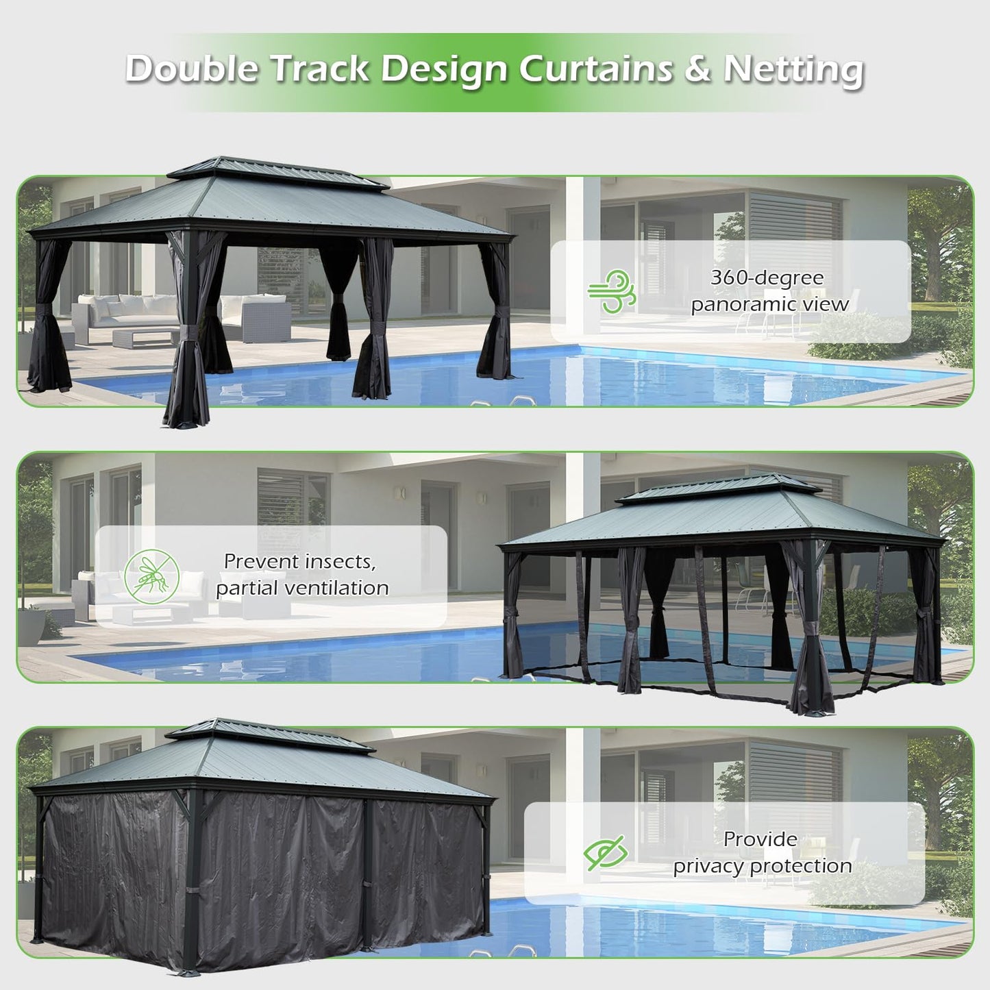 14'x24' Hardtop Gazebo with Resin Roof and Metal Frame