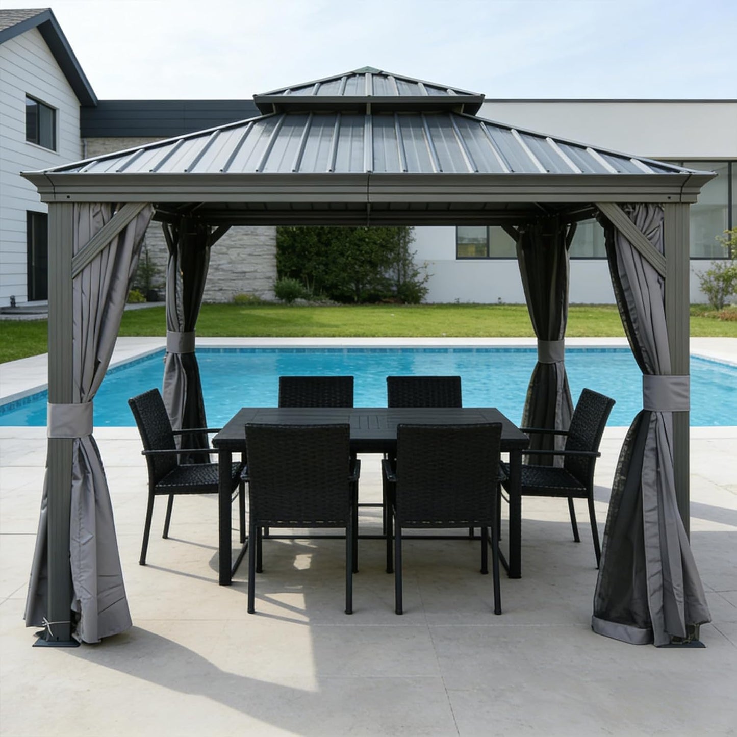 13x13FT Outdoor Hardtop Gazebo with Galvanized Steel Double Roof