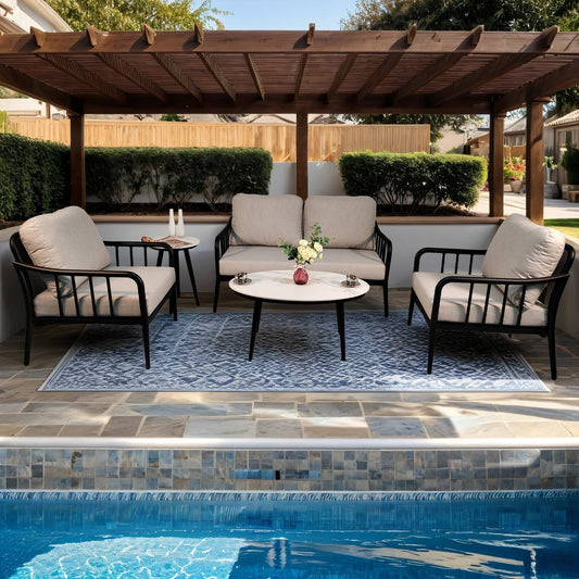 5PC Outdoor Aluminum Patio Furniture Modern Chat Sofa Conversation Set