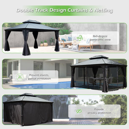 12'x16' Hardtop Gazebo with Resin Roof and Drainage Gutters