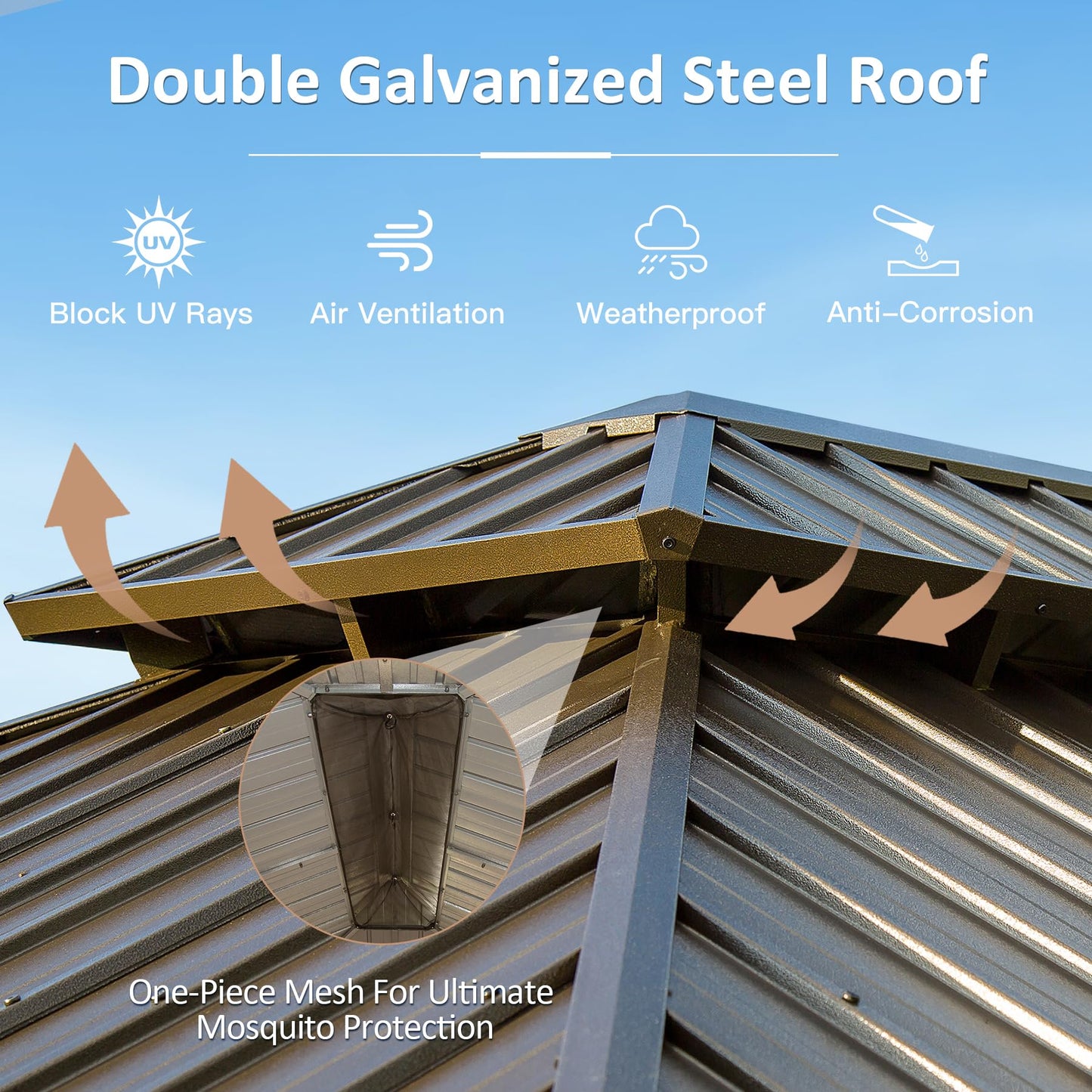10' x 12' Hardtop Gazebo with Galvanized Steel Double Roof, Curtains, and Netting