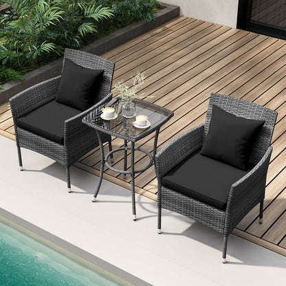3 Pieces Patio Furniture Set with Cushioned Patio Chairs and Tempered Glass Coffee Table