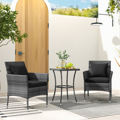 3 Pieces Patio Furniture Set with Cushioned Patio Chairs and Tempered Glass Coffee Table