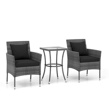 3 Pieces Patio Furniture Set with Cushioned Patio Chairs and Tempered Glass Coffee Table
