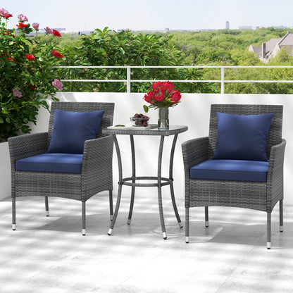 3 Pieces Patio Furniture Set with Cushioned Patio Chairs and Tempered Glass Coffee Table