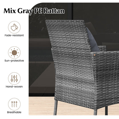 3 Pieces Patio Furniture Set with Cushioned Patio Chairs and Tempered Glass Coffee Table