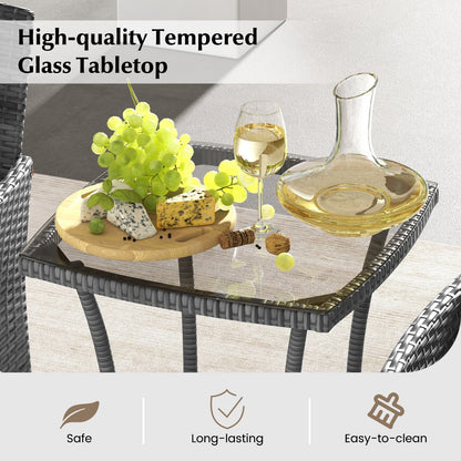 3 Pieces Patio Furniture Set with Cushioned Patio Chairs and Tempered Glass Coffee Table