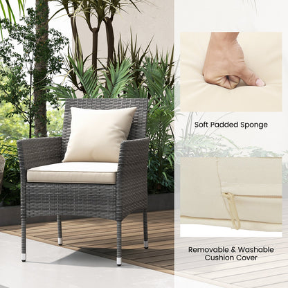 3 Pieces Patio Furniture Set with Cushioned Patio Chairs and Tempered Glass Coffee Table