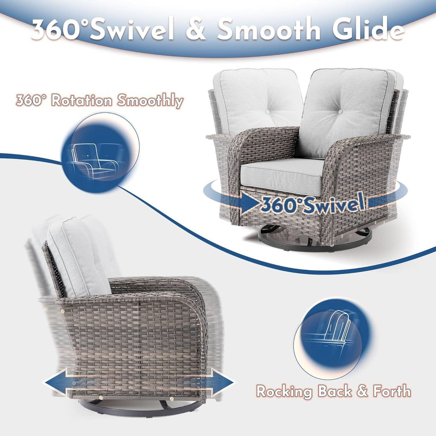 5 Piece Outdoor Patio Furniture Set With Swivel Rocker Chairs Light Gray