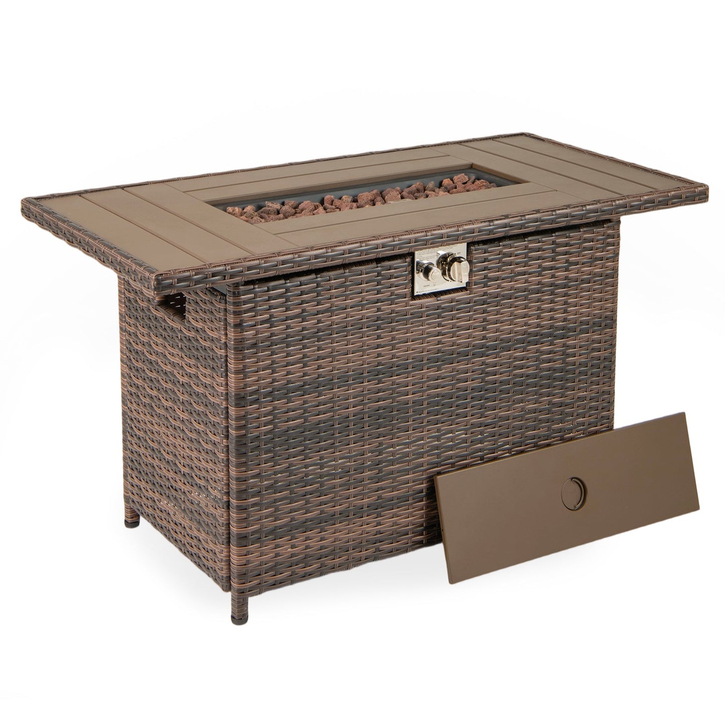 44.5 Inch Propane Fire Pit Table Rattan Gas 2-in-1 with Stainless Steel Burner
