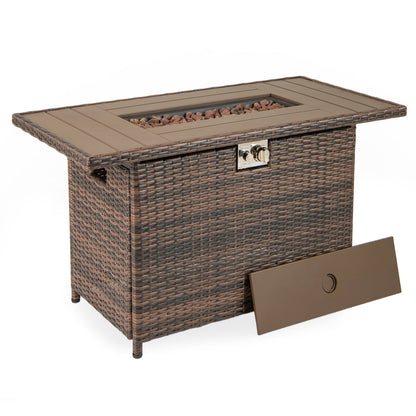 44.5 Inch Propane Fire Pit Table Rattan Gas 2-in-1 with Stainless Steel Burner