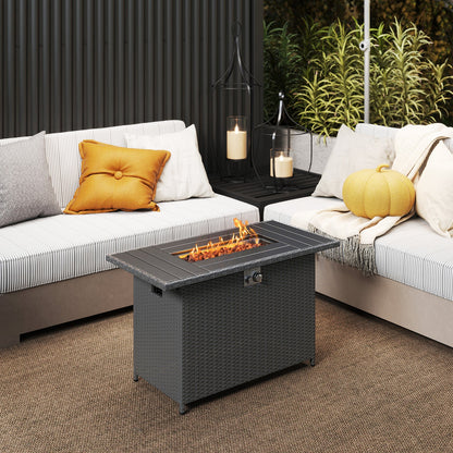 44.5 Inch Propane Fire Pit Table Rattan Gas 2-in-1 with Stainless Steel Burner