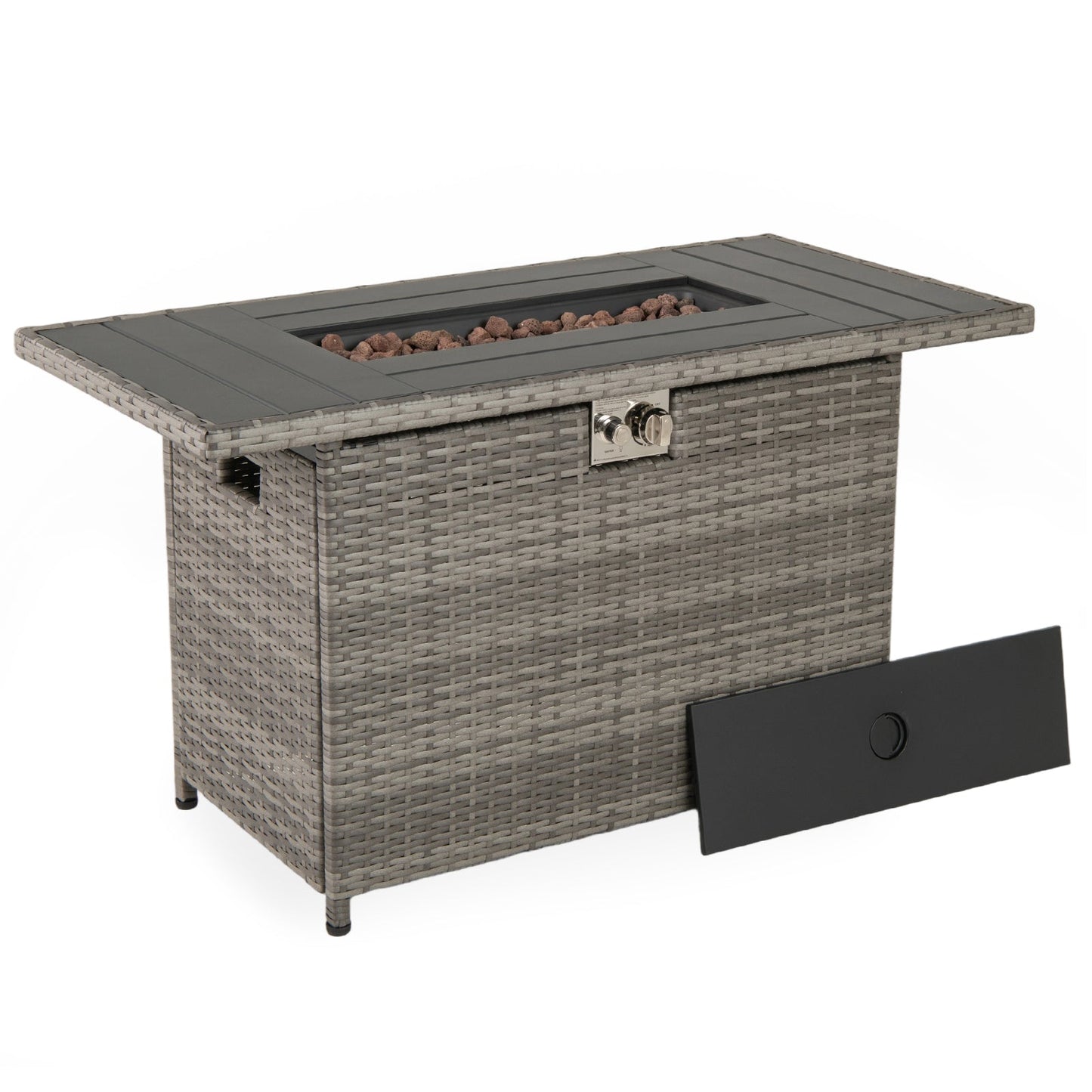 44.5 Inch Propane Fire Pit Table Rattan Gas 2-in-1 with Stainless Steel Burner
