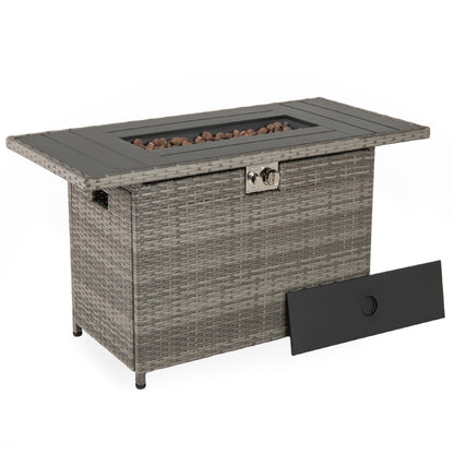 44.5 Inch Propane Fire Pit Table Rattan Gas 2-in-1 with Stainless Steel Burner